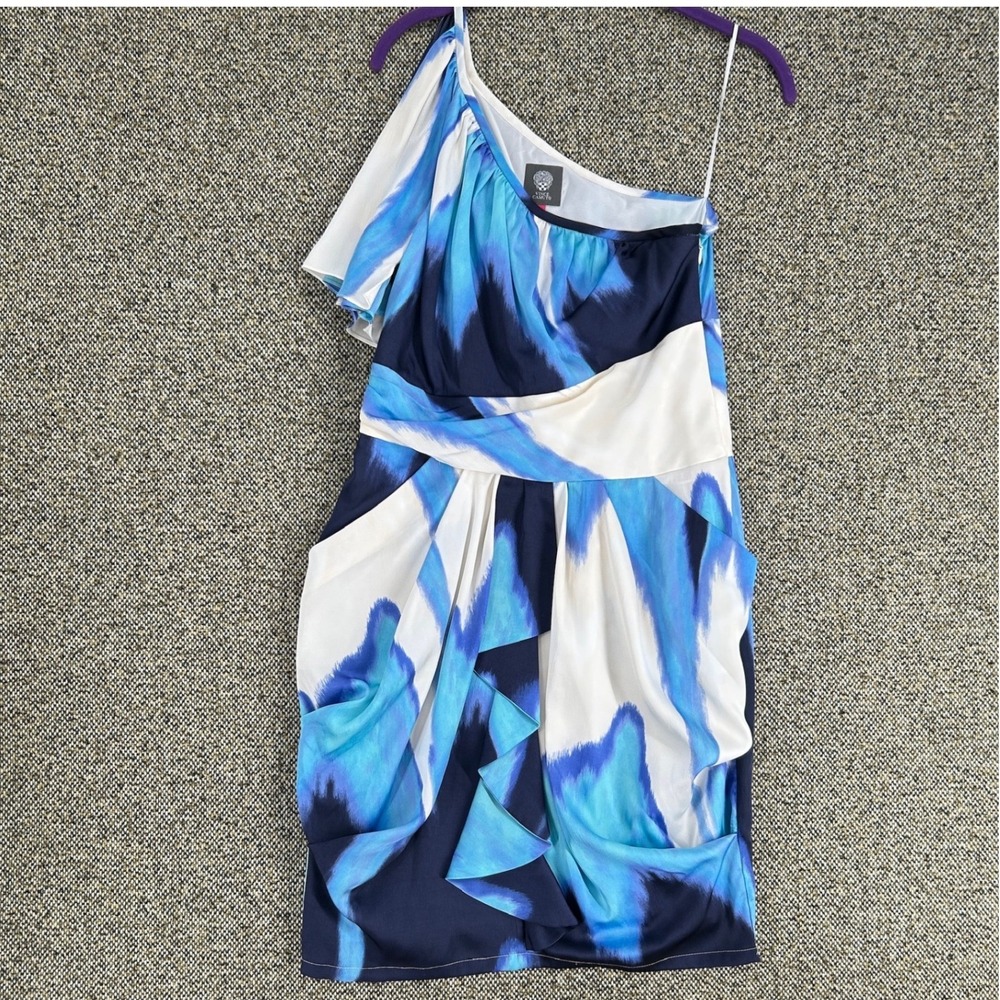 Vince Camuto Dress Unmarked Polyester Blue Abstract Print 8 One Shoulder China